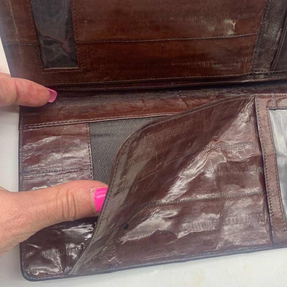Eel skin Skin Dark Brown Travel Wallet - Picture 4 of 8
